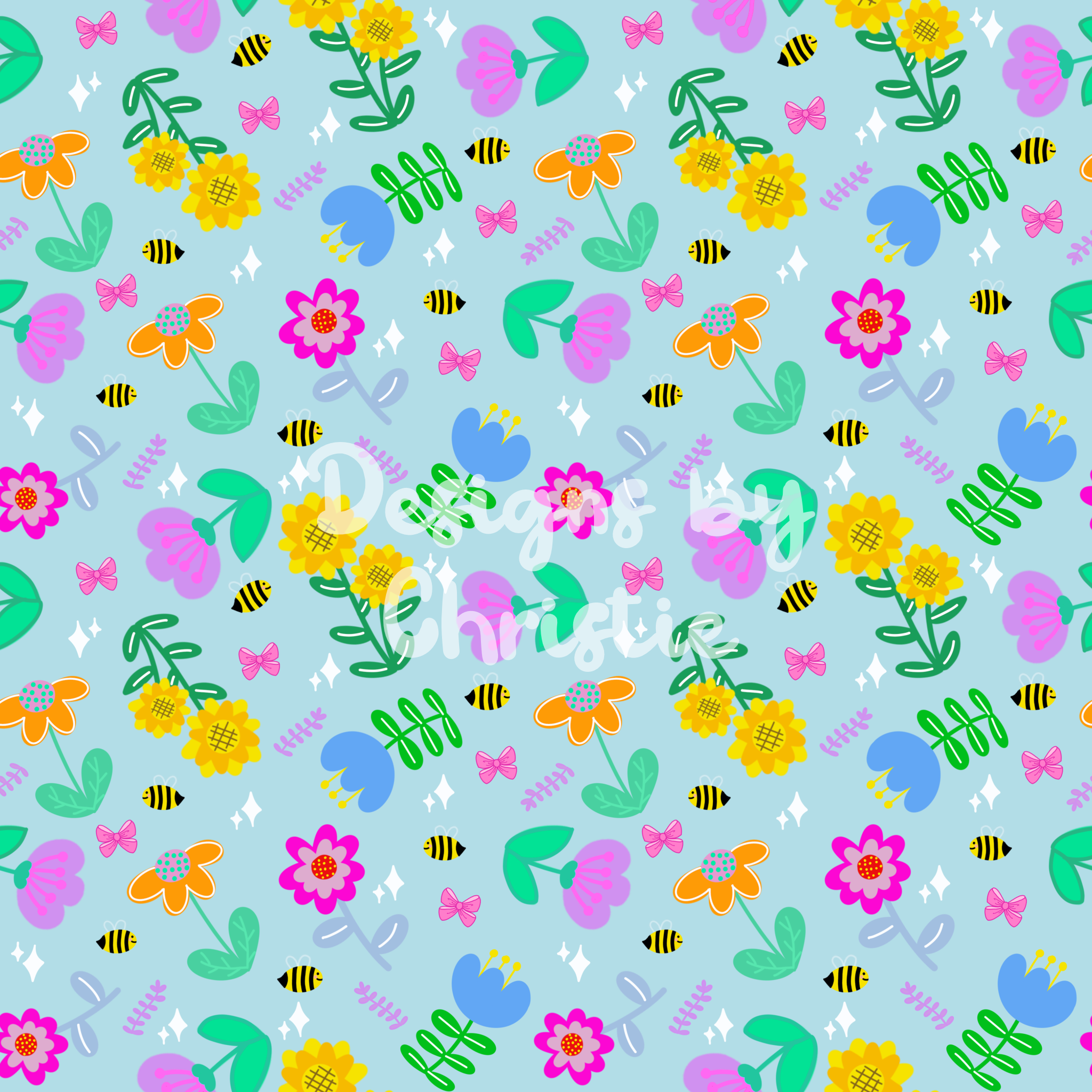 Bees and Sunflowers - Light Blue