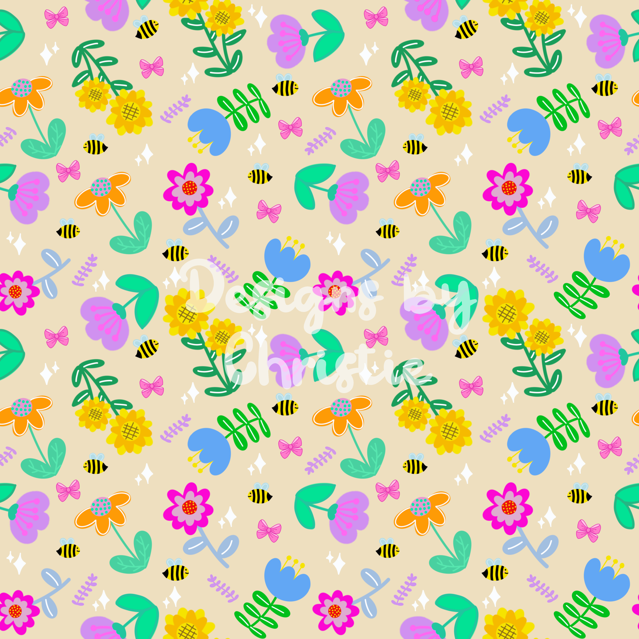 Bees and Sunflowers - Light Yellow