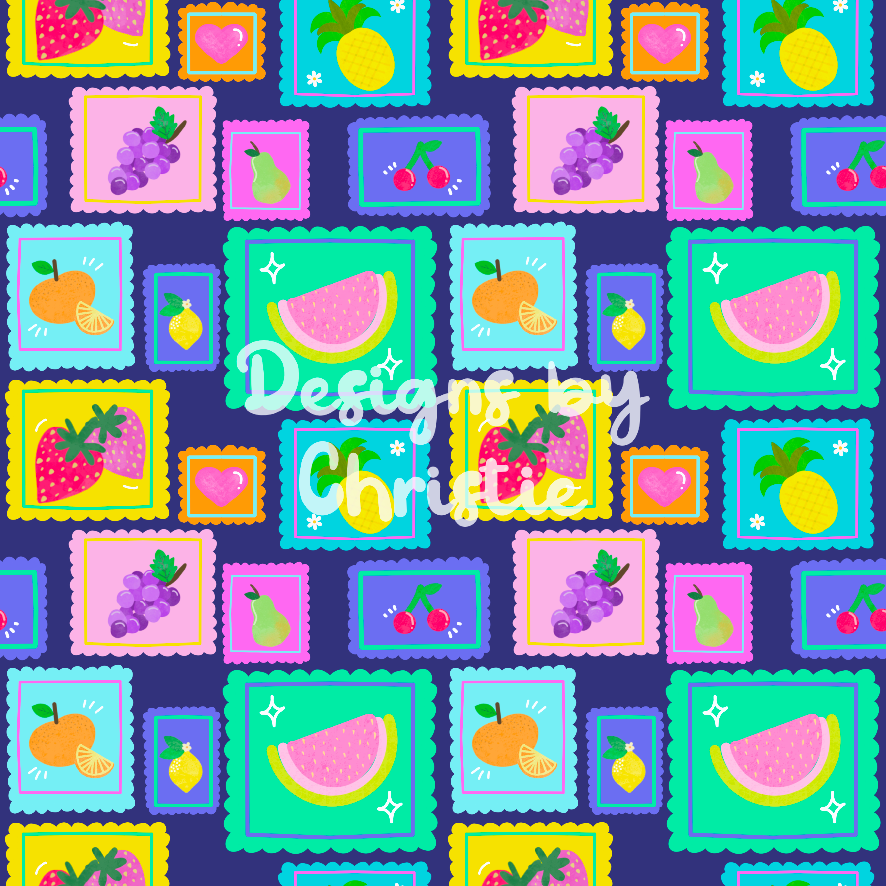 Fruit Stamps - Navy Blue