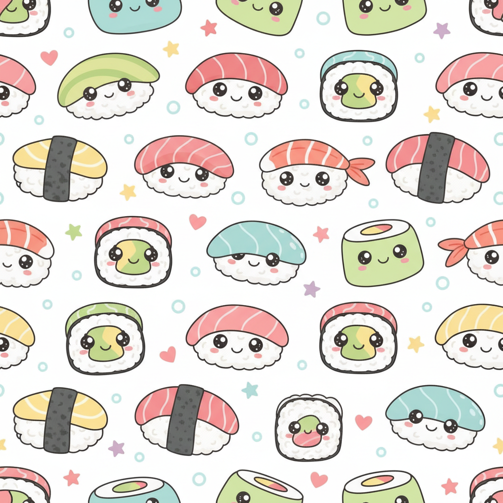 Cute Kawaii Sushi Food Seamless Pattern